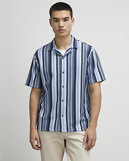 Blue Regular Fit Geometric Print Shirt