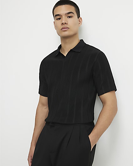 Black Slim Fit Open Neck Polo Shirt
