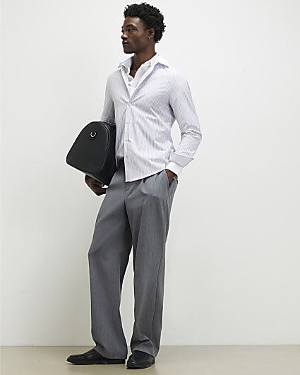 Grey Slim Fit Stripe Shirt