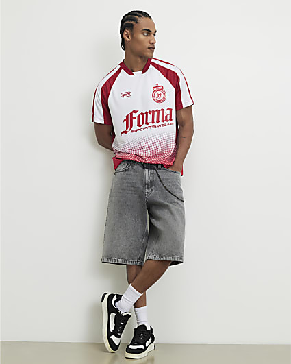 White Oversized Fit Ombre Football T-Shirt