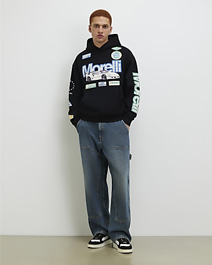 Black Oversized Fit Morelli Badged Car Hoodie