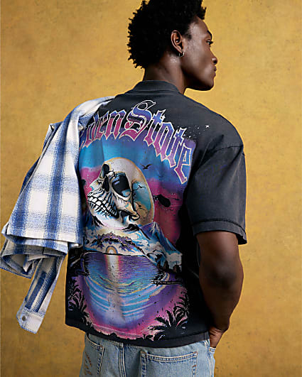 Black Oversized Fit Eden State Skull T-Shirt