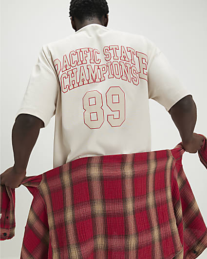 Beige Oversized Fit Varsity Prolific T-Shirt