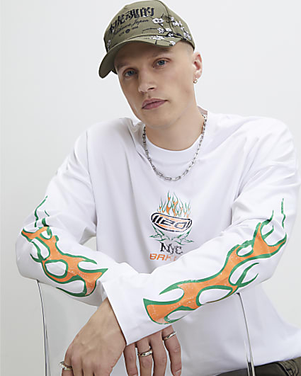 White Oversized Fit Brooklyn Flame T-Shirt