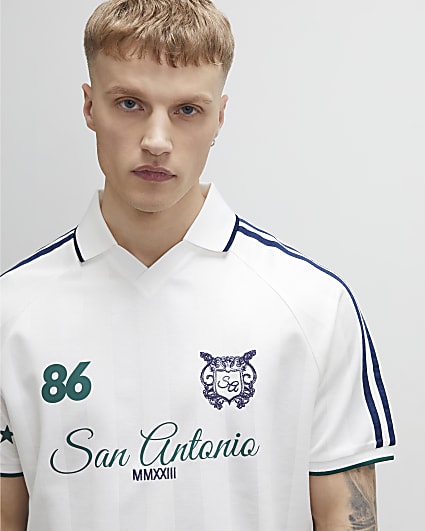 White Oversized Fit Stripe Polo Shirt