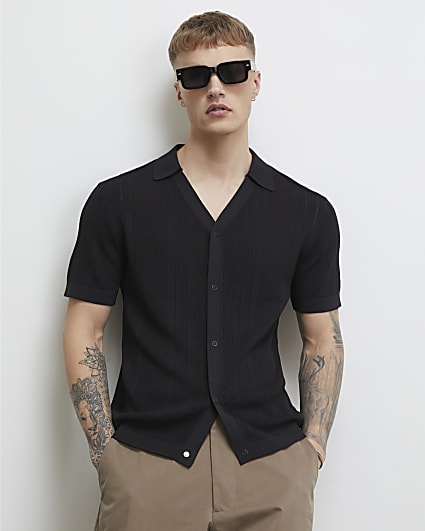 Navy Oversized Textured Short Sleeve Shirt