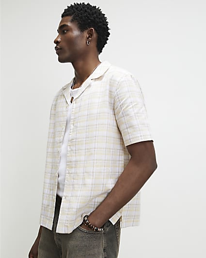 Yellow Linen Blend Check Shirt
