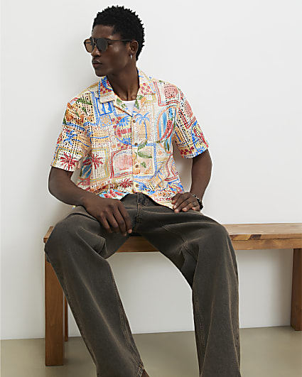 Orange Crochet Lobster Print Shirt