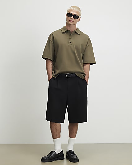 Khaki Boxy Fit Button Polo Shirt