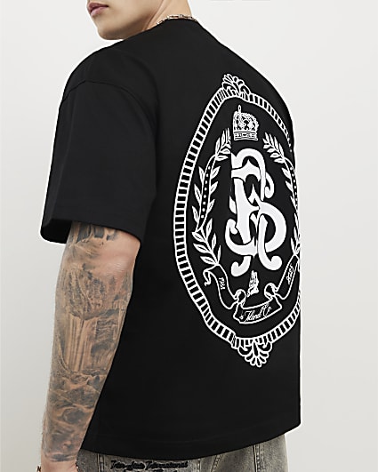 Black Oversized Fit RI Back Crest T-Shirt