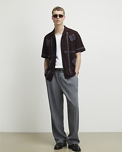 Brown Regular Fit Flower Embroidered Shirt