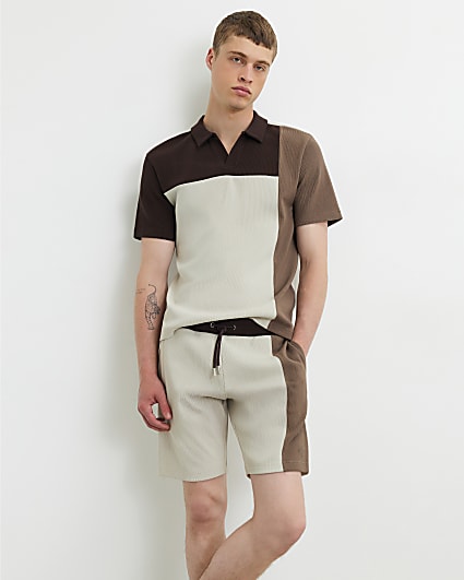 Brown Slim Fit Colour Block Shorts