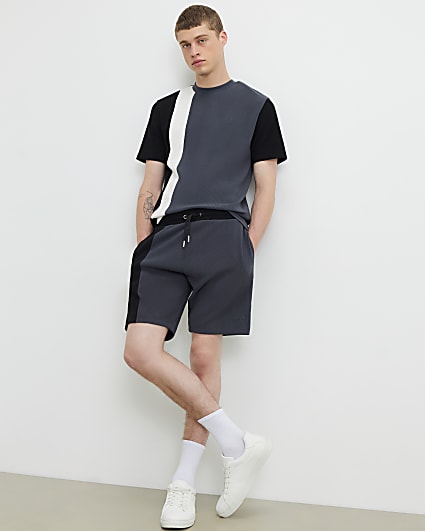 Grey Slim Fit Colour Block Shorts