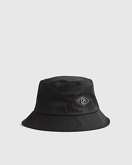Black Nylon Badged Bucket Hat