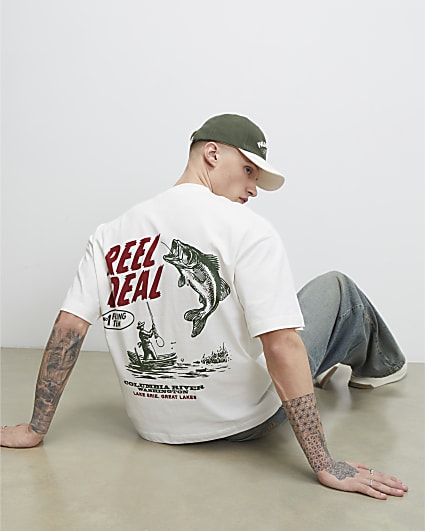 White Oversized Fit Reel Deal Fish T-Shirt