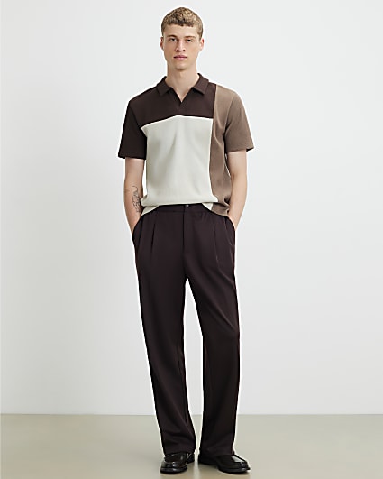 Brown Slim Fit Colour Block Polo Shirt