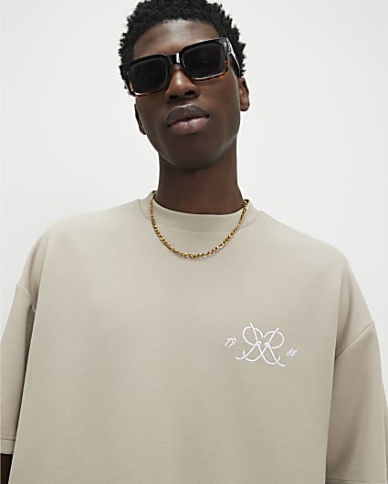 Beige Oversized Fit Monogram T-Shirt