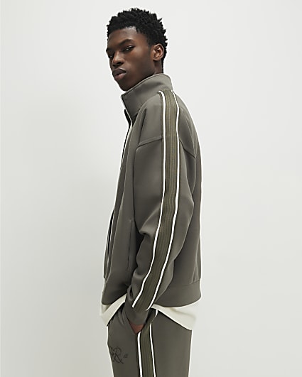 Khaki Oversized Fit Monogram Tracksuit Jacket