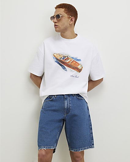 White Oversized Fit Cruise Boat T-Shirt