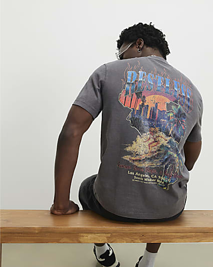Black Oversized Fit Washed Surf City T-Shirt