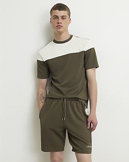 Khaki Slim Fit Colour Block T-Shirt