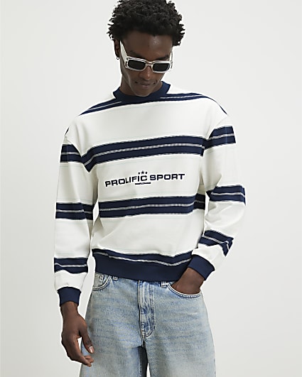 White Regular Fit Prolific Stripe Sweatshirt