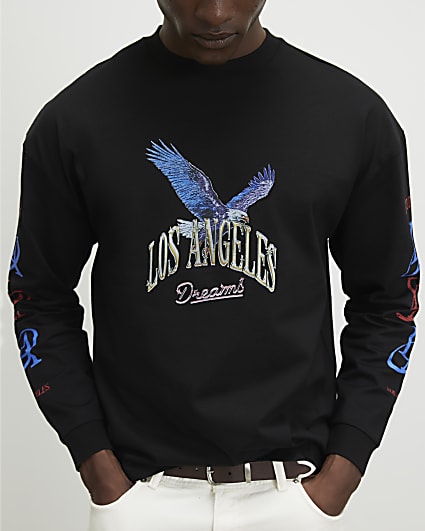 Black Oversized Fit LA Eagle T-Shirt