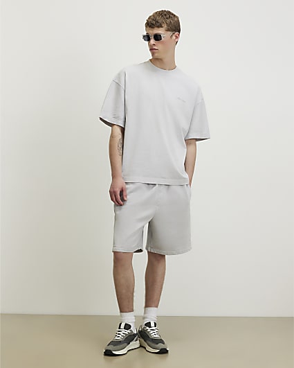 Grey Oversized Fit Washed T-Shirt & Short Set