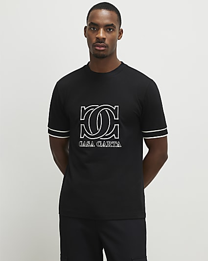 Black Slim Fit Casa Carta Pique T-Shirt