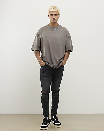 Black Spray On Rip Jeans