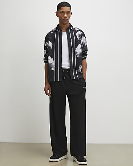 Black Regular Fit Floral Print Shirt