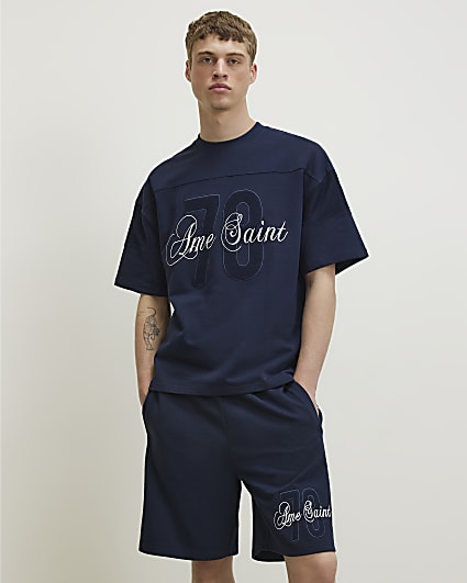 Navy Regular Fit Ame Saint Stripe Shorts