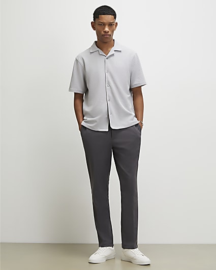 Grey Textured Slim Fit Trousers