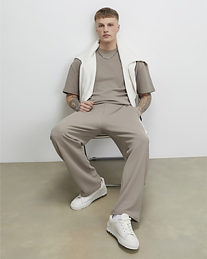 Beige Regular Fit Waffle Textured Joggers