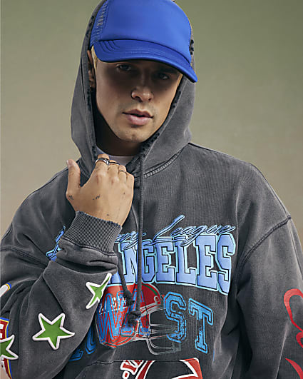 Black Year Zero Oversized Badged Hoodie