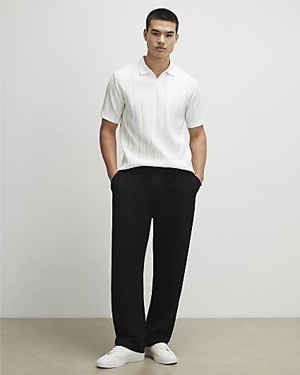 Black Regular Fit Waffle Textured Joggers