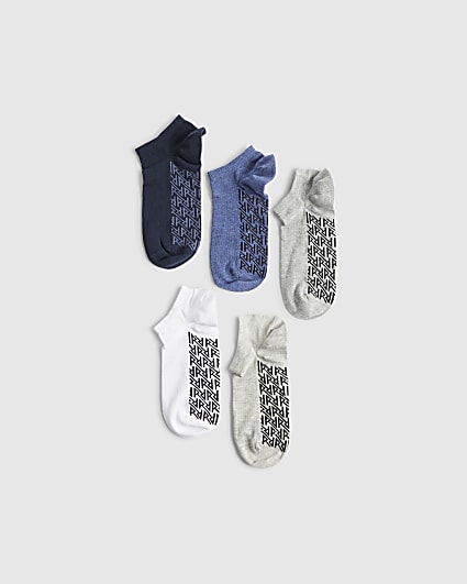 Multi Colour Rib Monogram Pack Of 5 Socks