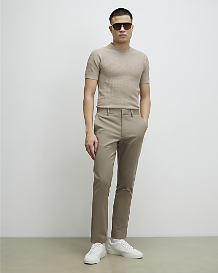 Beige Slim Fit Chino Trousers