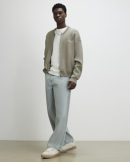 Green Regular Fit Knitted Bomber Jacket