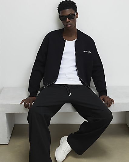 Black Regular Fit Knitted Bomber Jacket