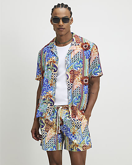 Blue Mosaic Print Shirt