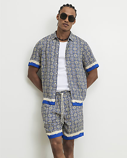 Blue Tile Print Shirt