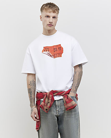 White Oversized Fit Barcode Label T-Shirt