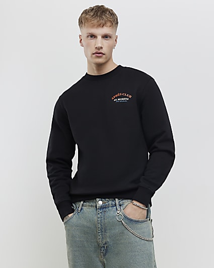 Black Oversized Fit Apres Club Ski Sweatshirt