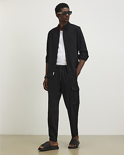 Black Slim Fit Cargo Trousers