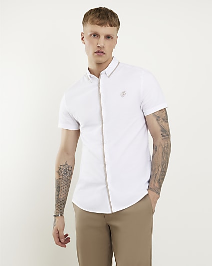 White Muscle Fit Tipped Shirt