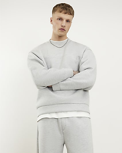 Grey Oversized Premium Embroidered Sweatshirt