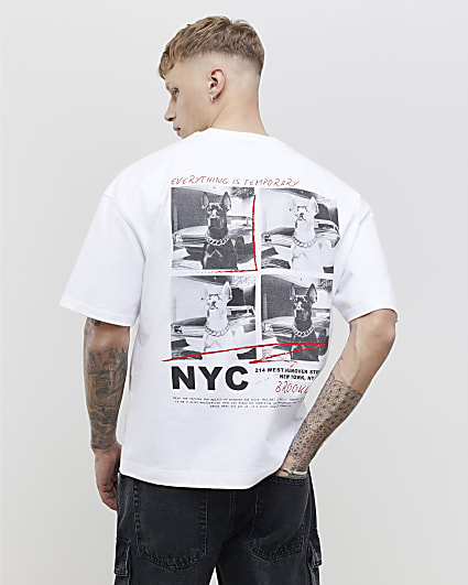 White Oversized Fit Photo Dog T-Shirt