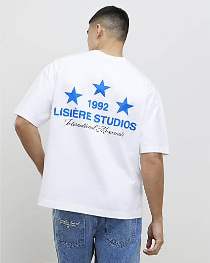 White Oversized Fit Lisere Studios T-Shirt