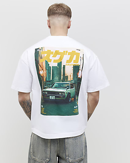 White Oversized Fit Tokyo Car T-Shirt